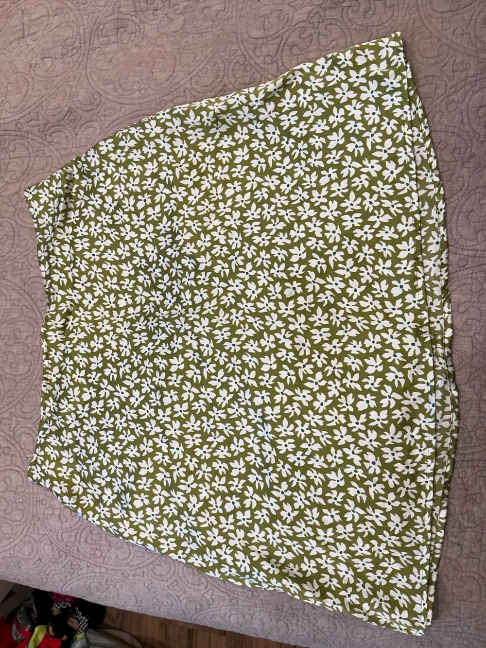 Reformation Olive & White Floral A-Line Skirt